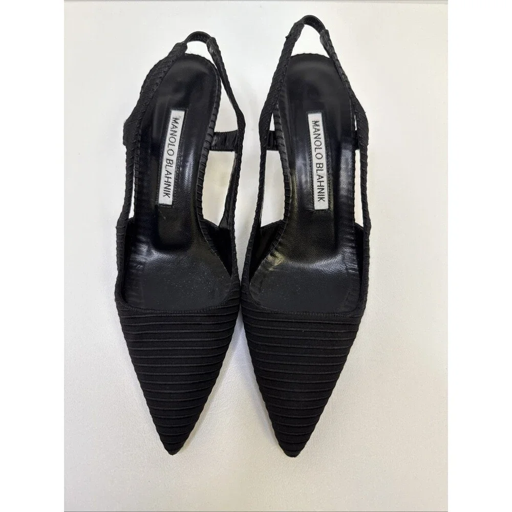 Manolo Blahnik Bretto Satin Slingback Pointy Toe Pumps EU 35.5